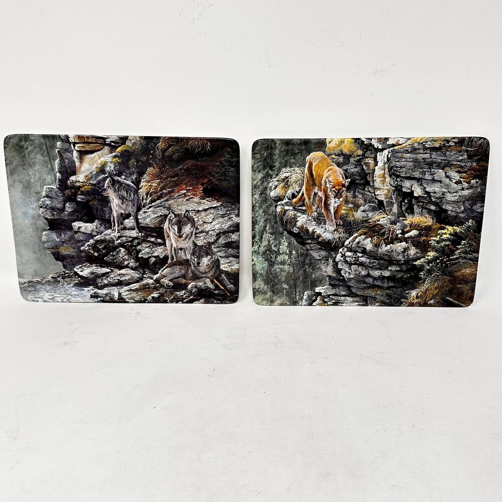 Vintage Bradford Exchange Cliff Dwellers Wildlife Plates Wolves Cougar Set of 2